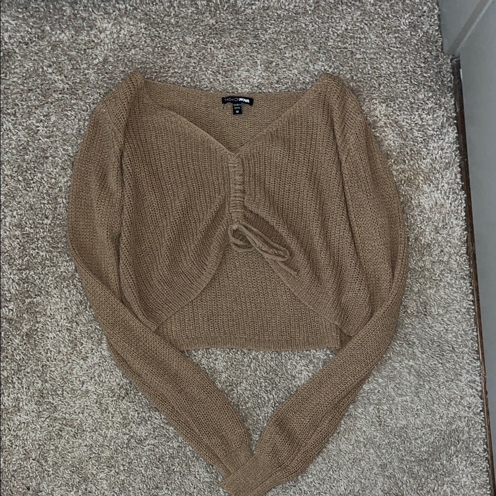 Fashion Nova Tan V-Neck Sweater